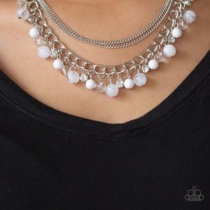 White and silver necklace, earrings & bracelet set